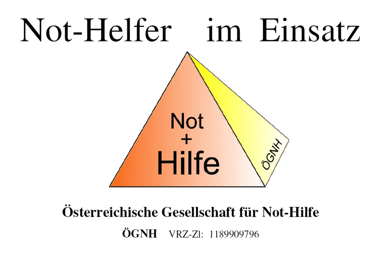 Kfz-Tafel „Not-Helfer im Einsatz“ mit ÖGNH-Logo, Österreichische Gesellschaft für Not-Hilfe, ÖGNH VRZ-Zl 1189909796